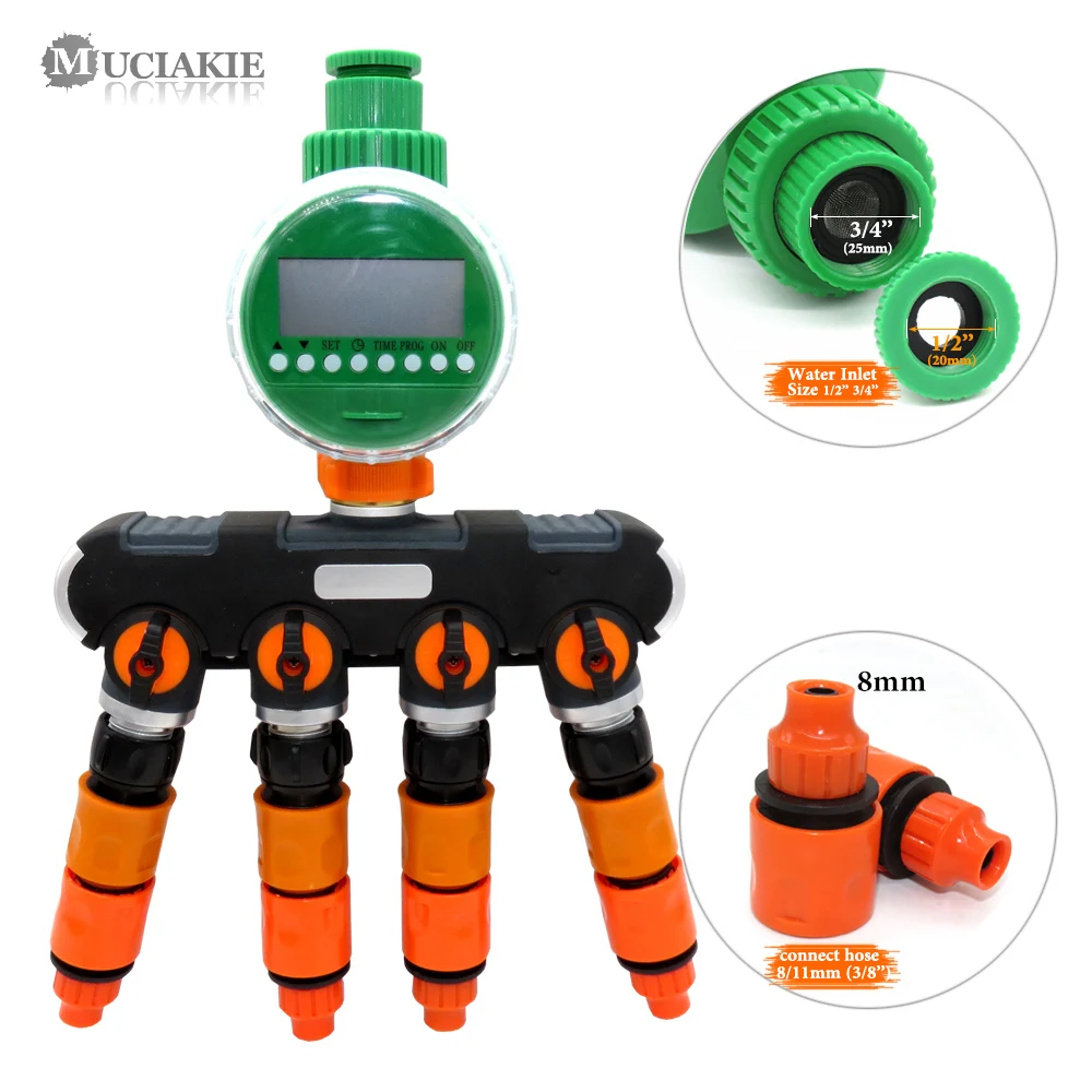 MUCIAKIE 1PC Garden Water Splitter Shut-off Connector with Water Timer Watering Controller Connection 8/11mm 4/7mm 1/2'' Hose