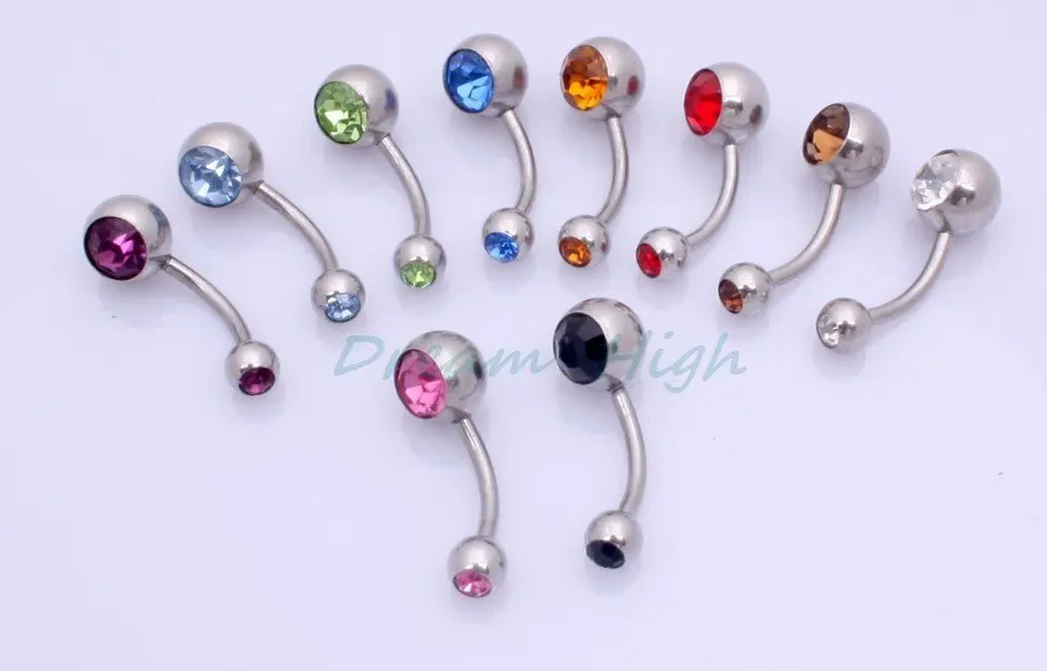 

Free shipping Doule Gem Navel piercing body jewelry Mixed color 100pcs/lot 316L stainless steel