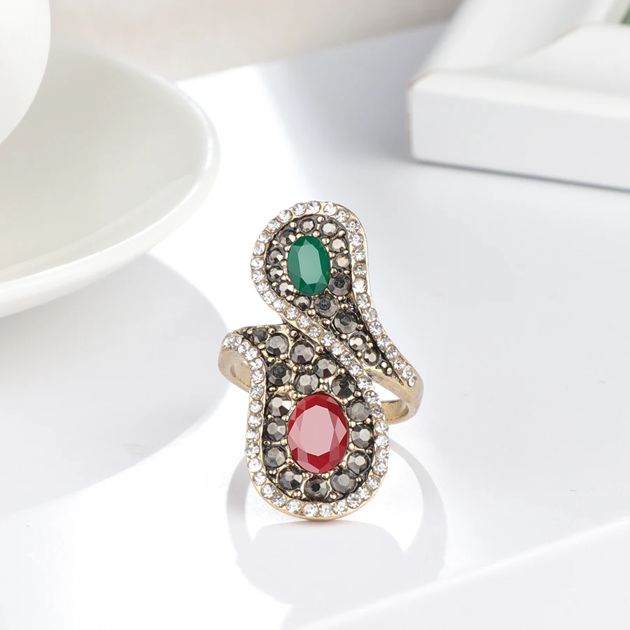 Wbmqda Vintage Boho Big Wings Ring Antique Gold Rings For Women Fashion Statement Turkey Indian Crystal Jewelry 2019 New