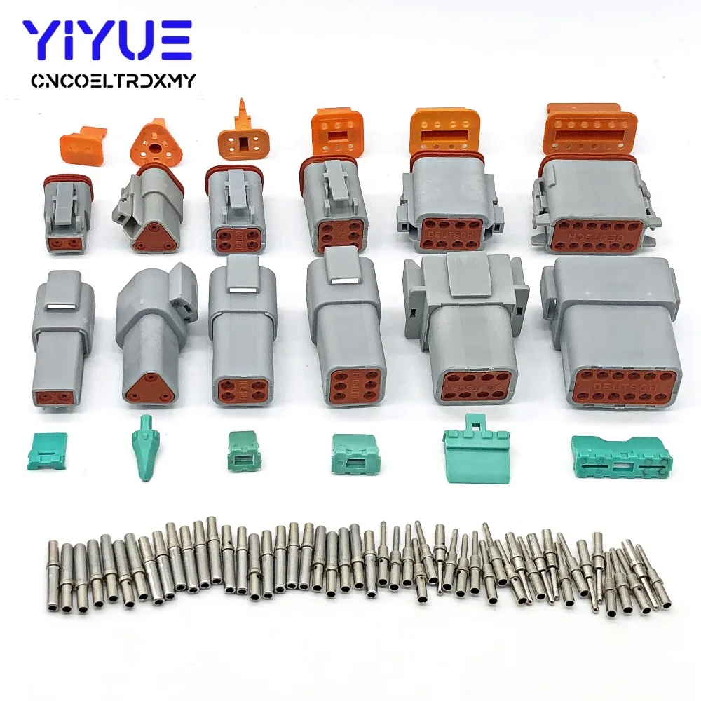 1 Sets Deutsch DT 2 3 4 6 8 12 Pin Male Female Auto Waterproof Connector Automotive Sealed Plug With Solid Pins Size 16-20 AWG