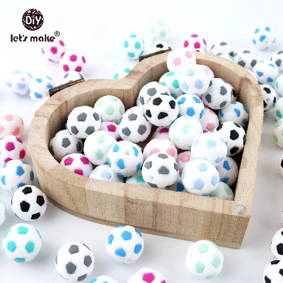 Let\'s Make Silicone Football 20PC BPA Free Silicone Teether Silicone Chewing Beads DIY Crafts Accessories Nursing Pendant