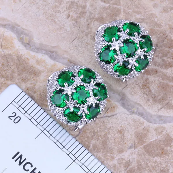 نادر الأخضر مكعب زركونيا الفضة مطلي مجموعات مجوهرات الأقراط قلادة حلقة حجم 6 / 7 / 8 / 9 / 10 / 11 / 12 S0021