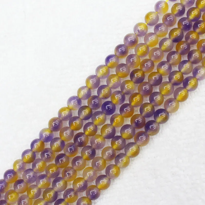 Wholesale 6-10mm Yellow&Purple Jades Round Beads 15