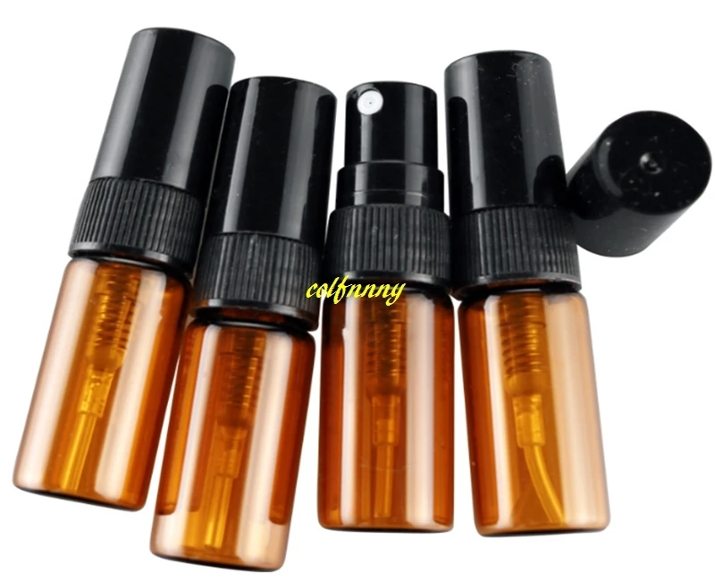 500pcs/lot Fast shipping 3ML Amber Spray Perfume Bottle Empty Brown Parfum Sample Glass Atomizer Bottles