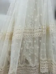 Ivory Lace Fabric, Vintage Embroidered Tulle Lace Fabric Home Decors