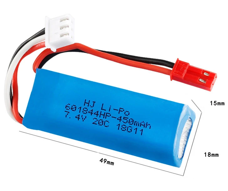 7.4V 450MAH 601844 35C Lipo Battery Set With 3 in 1 Charging Convert Cable For for WLtoys K969 K989 K999 P929 P939 RC Car