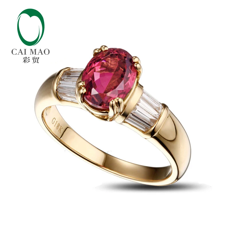 

Caimao Natural 1.49ct Tourmaline Diamond Real 14K Yellow Gold Engagement Ring Free Shipping