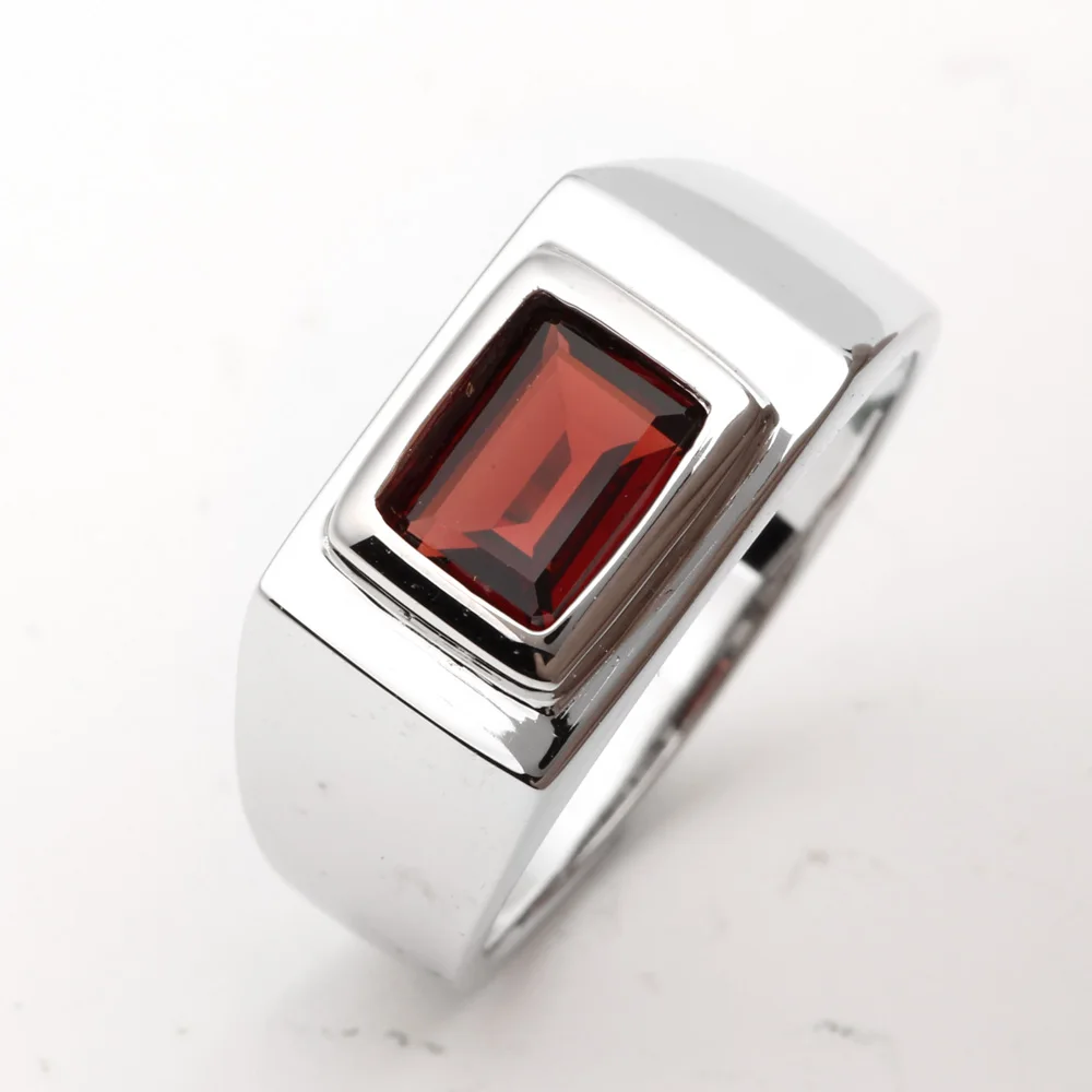 925 Silver Ring for Men Red Garnet 7x9mm Gemstone Invisible Prong Setting January Capricorn Birthstone Father\'s Day Gift R509RGN