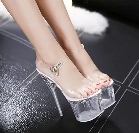 Steel Tube Dancing Fluorescence Shine Shoes Women 2022 Summer New High Heel Peep Toe Nightclub Sandals 17.5cm Waterproof 7.5cm