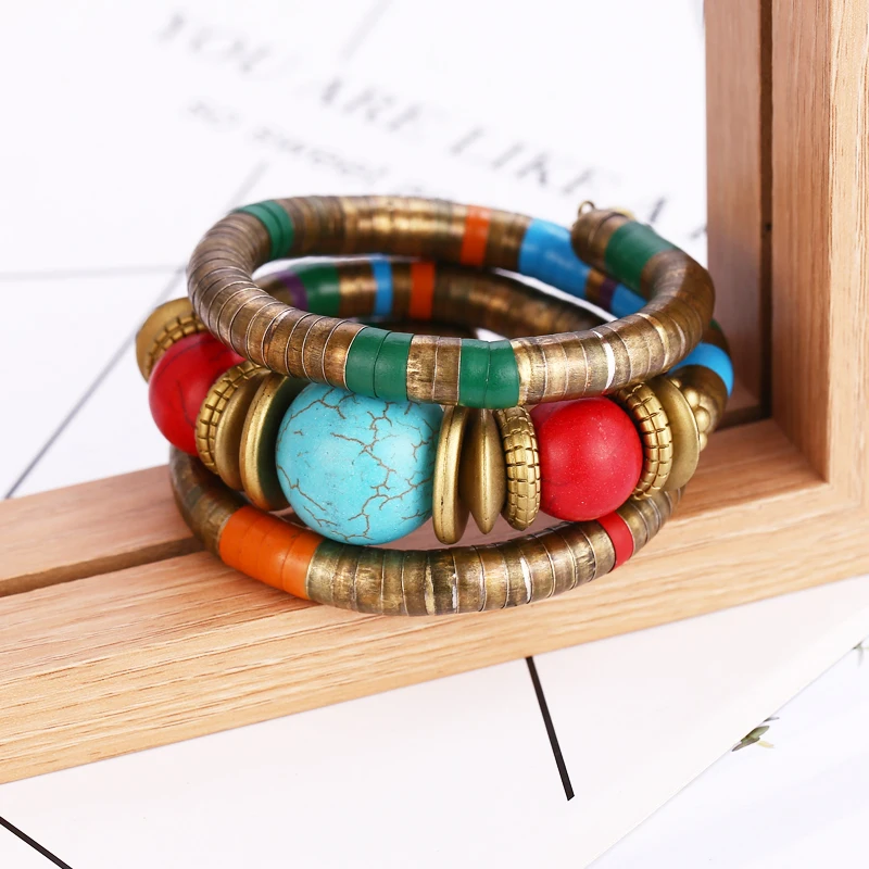 Vintage Boho Statement Bangle Bracelets Feminino Cuff Chain Nepal Retro Lava Stones Wristband Bracelet For Women Ethnic Jewelry