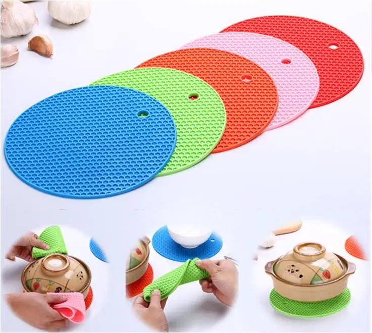 

Free Shipping 100pcs/lot Kitchen Round Silicone Trivet Mat Heat Resistant Pan Holder Pad Table Cup Cushion Placemat SN1127