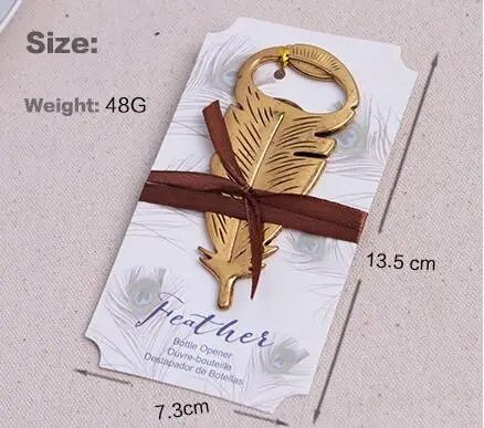 Fast shipping 100pcs/lot Wedding favors baby shower gift gold metal Peacock feather wine Bottle opener