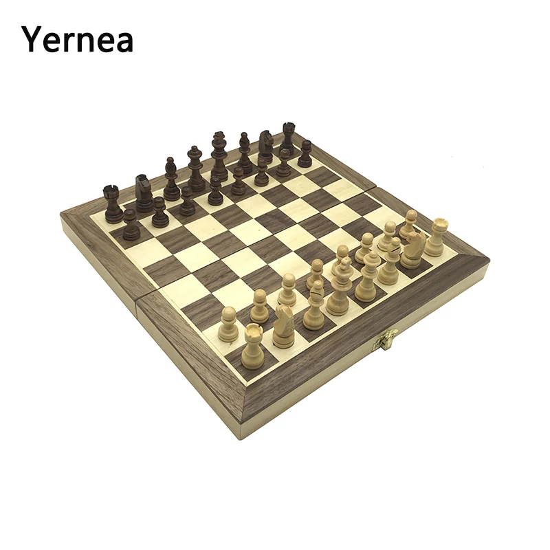 Yernea New Magnetic Chess Games Wooden Chessboard Outdoor Chess Set Games Solid Wood Chess Pieces Magnetic Folding Chessboard