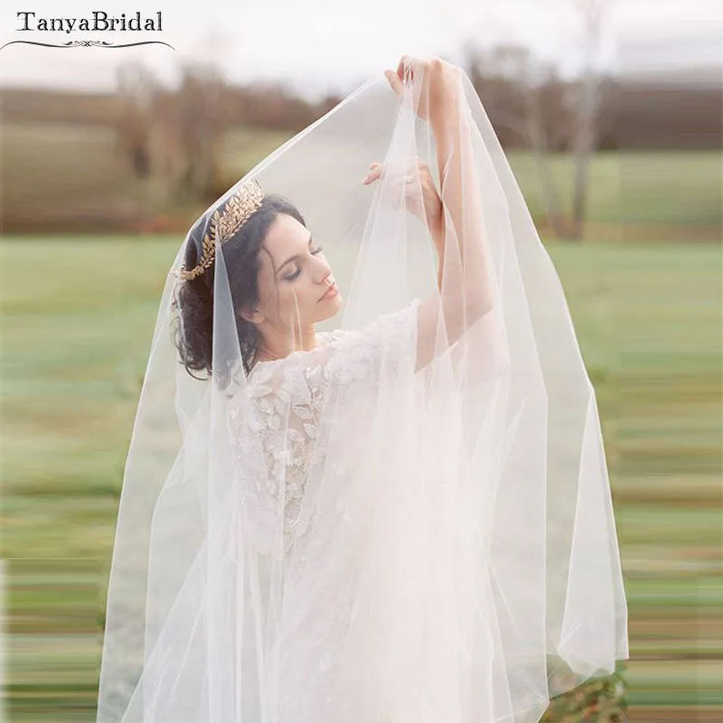 สีขาว/งาช้าง/แชมเปญง่าย Tulle Veils โดยไม่ต้องหวี Elegant Boho Beach Veils 1.5m กว้าง velos De novia largos DV019