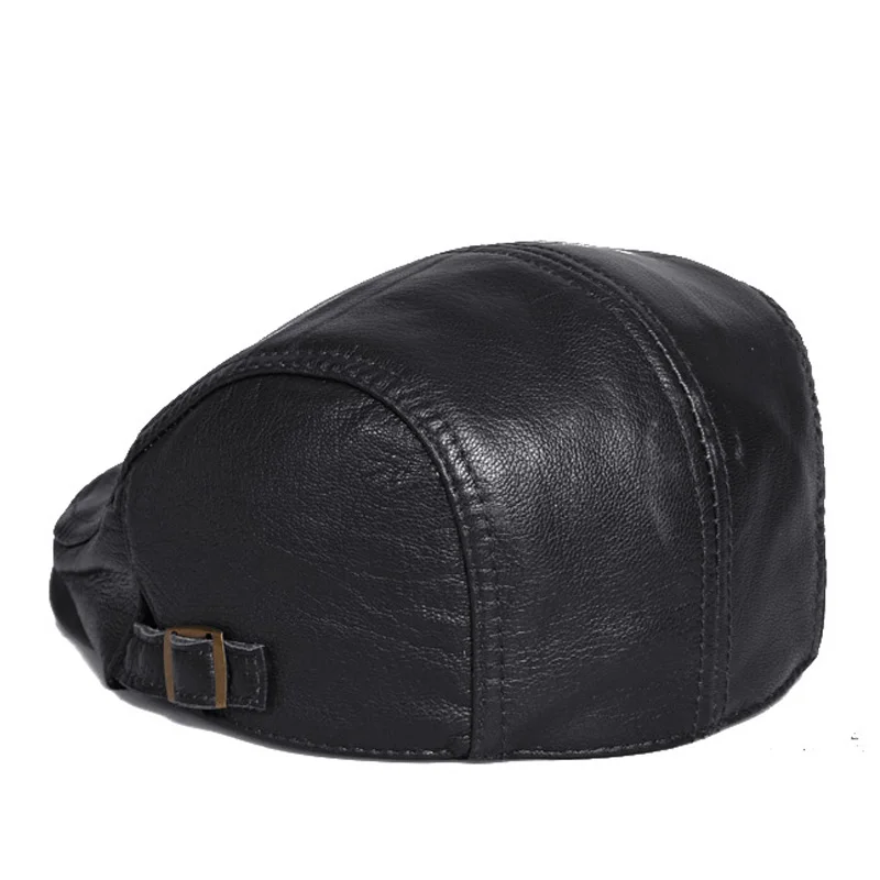 Winter Unisex Genuine Leather Duckbill Boina Thin Berets Hats For Men/Women Leisure Black/Brown 54-61cm Fitted Cabbie Bonnet