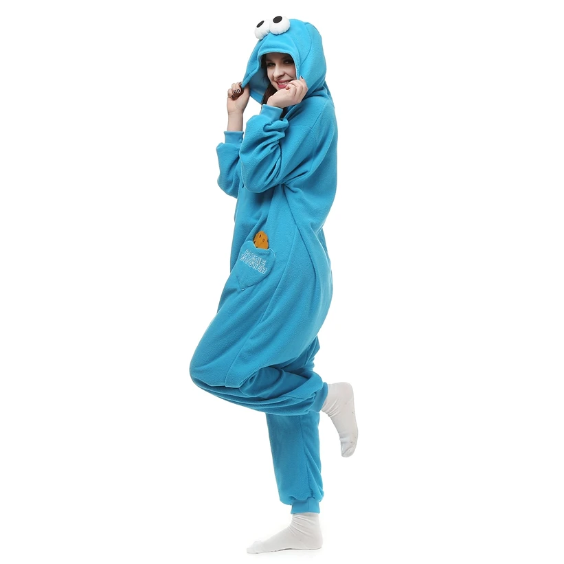 Adults Polar Fleece Kigurumi Cookie Monster Women Cosplay Costume Men Animal Onesies Pajamas Halloween Carnival Party Jumpsuit