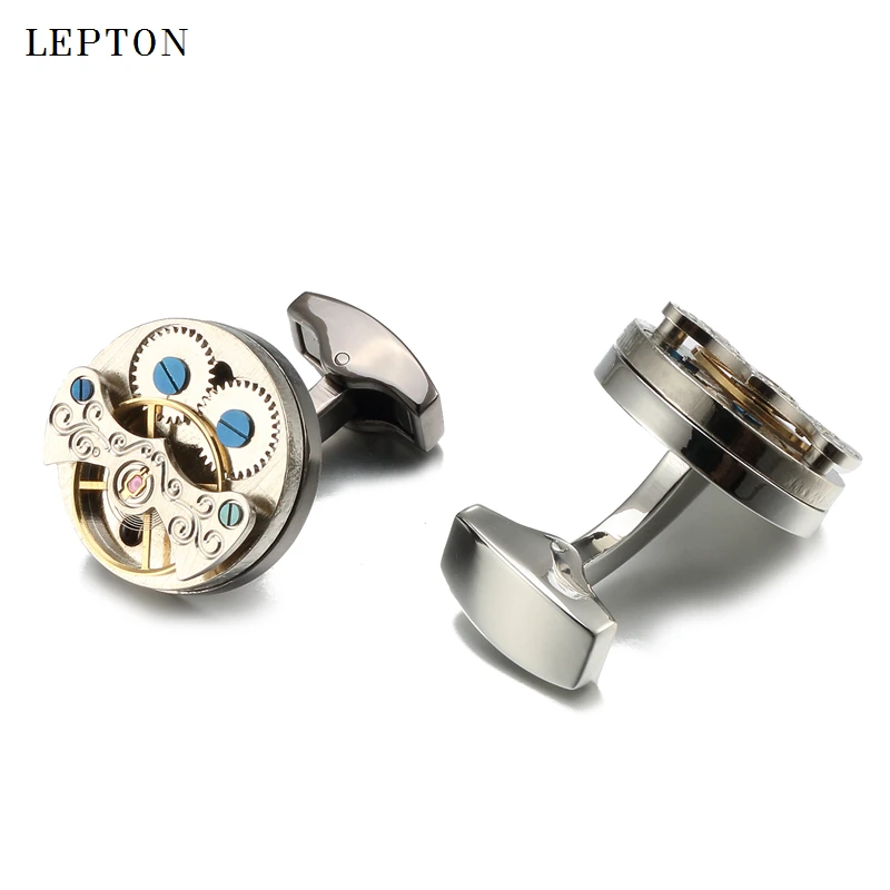 Lepton Hot Sale Movement Tourbillon Cufflinks For Mens Wedding Groom Mechanical Watch Steampunk Gear Cuff links Relojes Gemelos