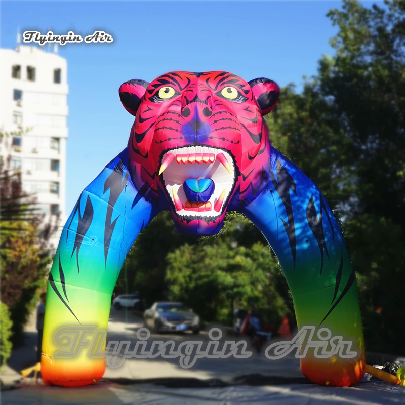 

Large Colorful Inflatable Tiger Arch Cartoon Animal Mascot Archway Airblown Arched Door With Tiger Head For Park Decoration