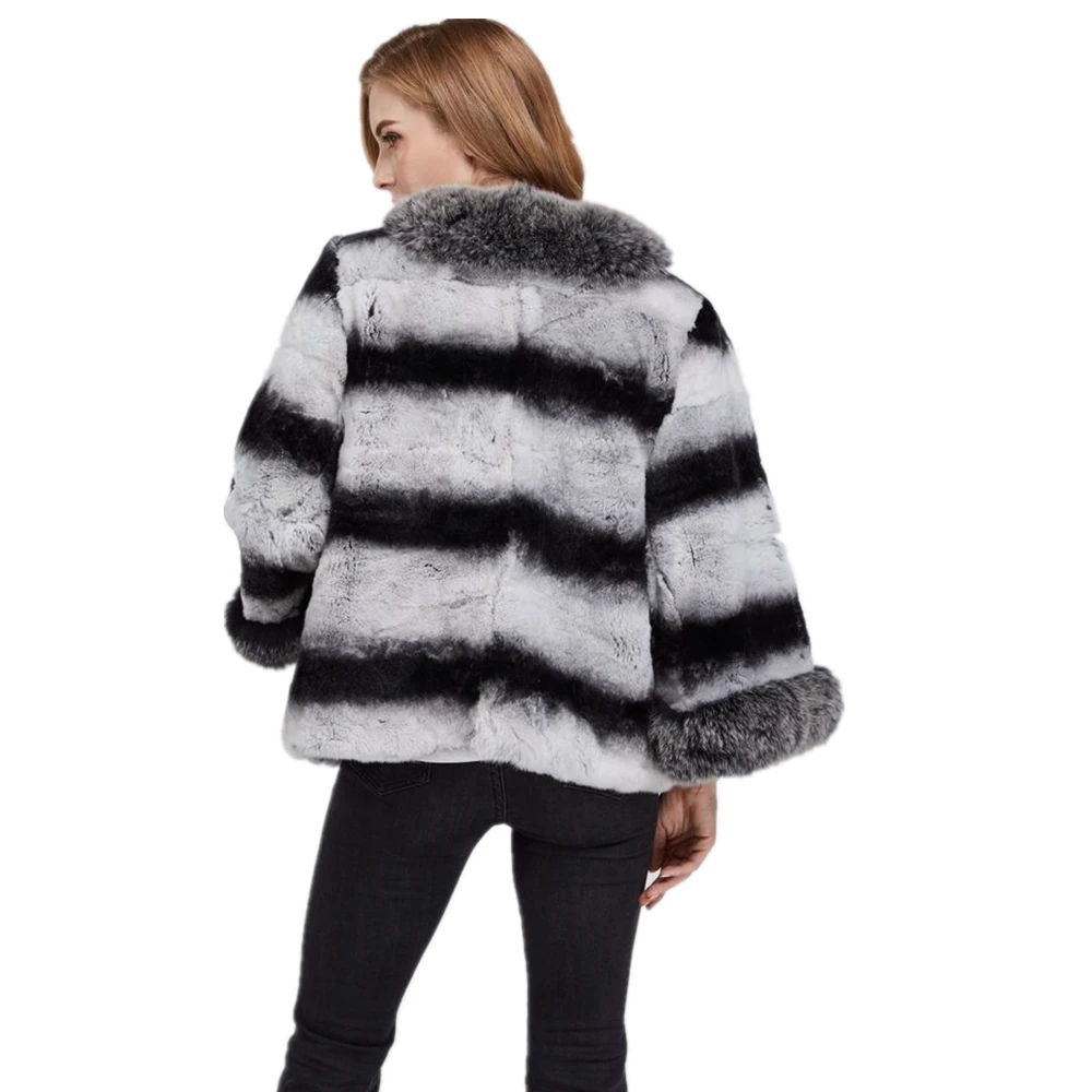 TOPFUR 2021 Luxury Real Fur Coats Winter Loose Short Coat Thick Winter Rex Rabbit Fur Standard Coats O-neck Half Sleeves Outwear