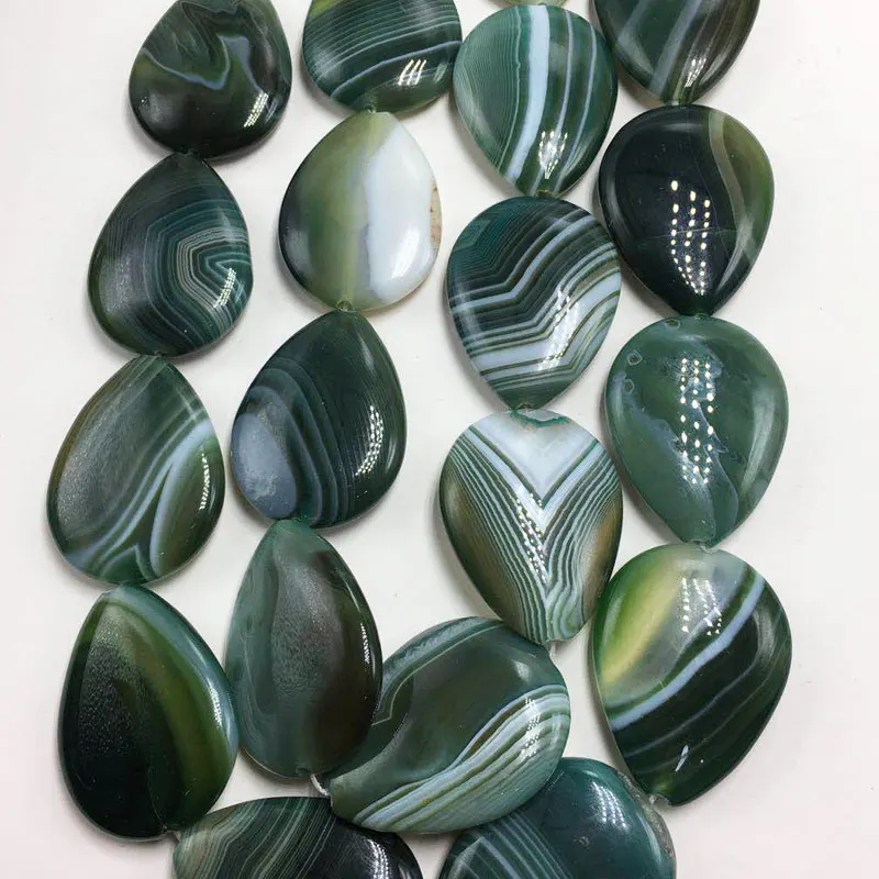 

Free Shipping Beautiful Jewelry 30x40mm Olive Green Stripes Carnelian Water Drop Women Men Spacers Loose Beads 10pcs pG7208