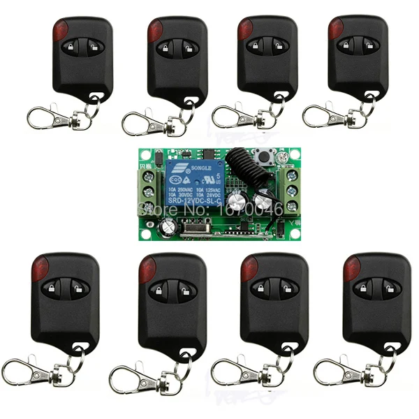 

DC 12V 10A 1CH 315MHz/433MHZ Wireless RF Remote Control Switch 8* cat eye Transmitter+ 1*Receiver lamp/ window/Garage Doors