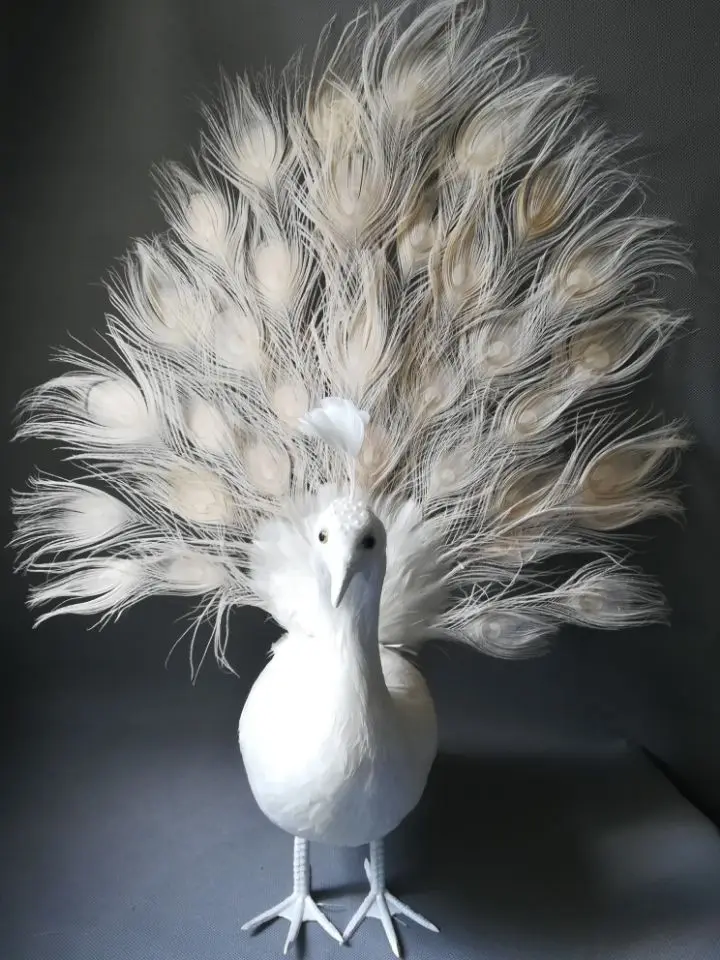 

large 65x60cm real life Bird white feathers peacock spreading tail feathers peacock decoration prop decoration toy gift h1057