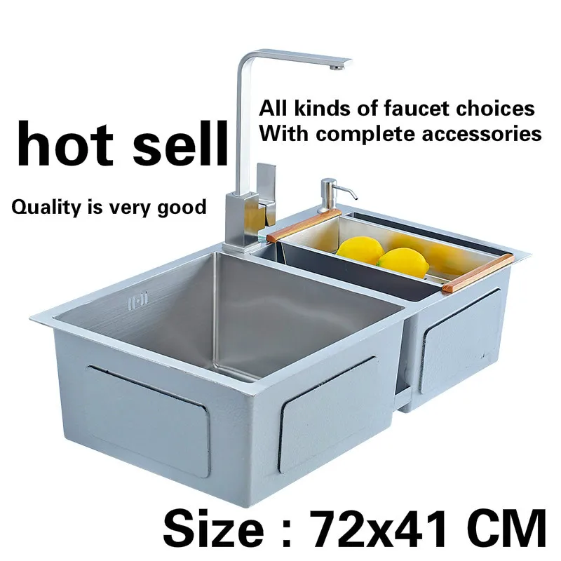 Free shipping kitchen sink durable double trough 304 stainless steel 3 mm hand made  hot sell 72x41 CM