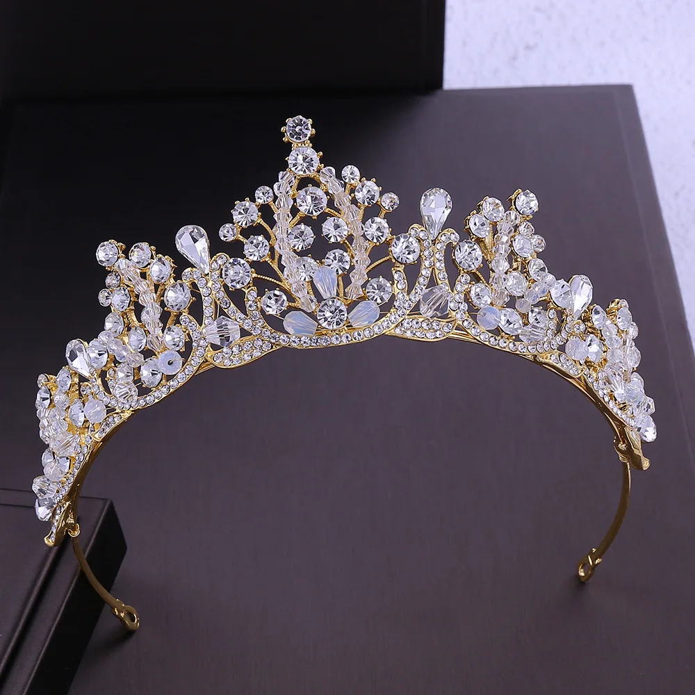 KMVEXO Handmade Rhinestone Beads Bridal Tiara Crown Silver Color Crystal Diadem Veil Tiaras Wedding Hair Accessories Headpieces