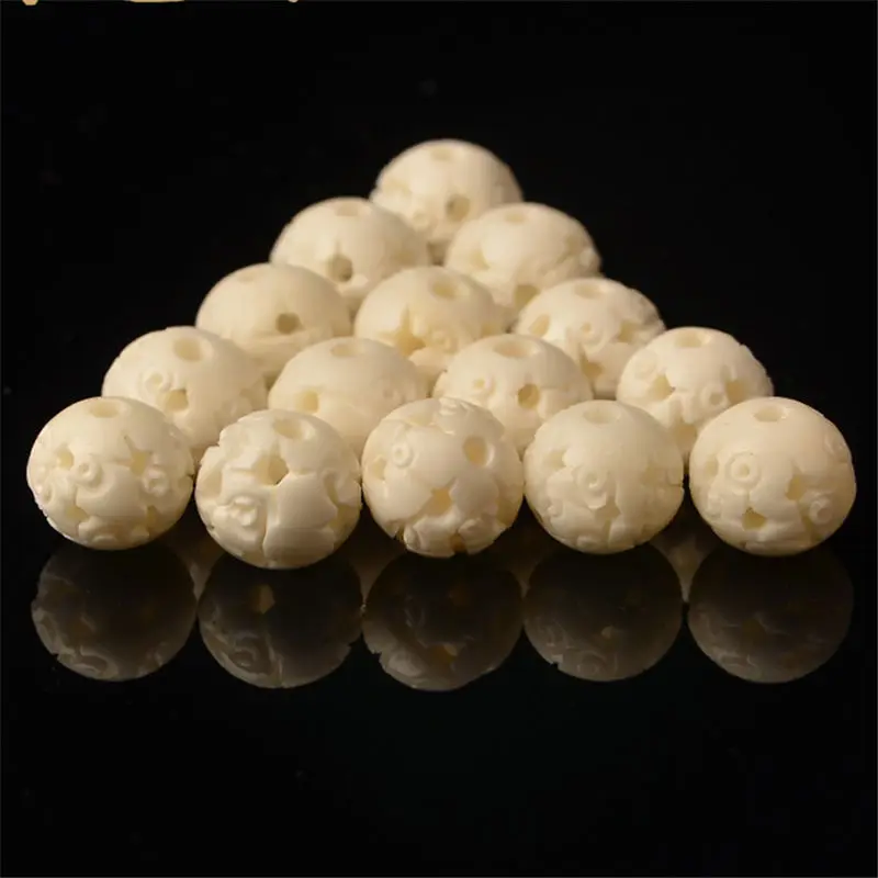 10PCS White Yak Bone Hollow Flower Ball Loose Beads LU LU TONG Tibet Hand Carved Beads 6mm 8mm 10mm 12mm TSB0334