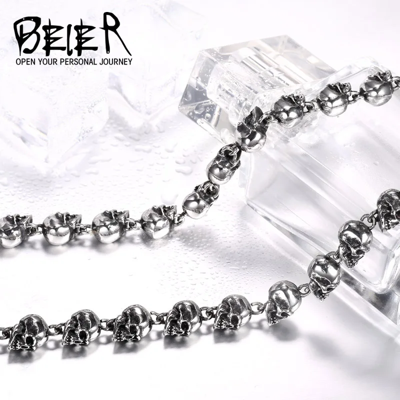 Beier New Store 316L Stainless Steel Necklace Cool Skull Necklace Punk Rock Ball Men\'s Necklace High Quality Jewelry LLBN1031