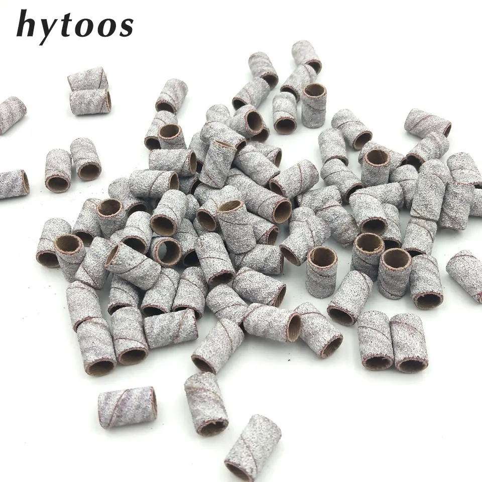 HYTOOS 100Pcs/Pac White Nail Art Sanding Bands Pedicure Tools Electric Drill Accessories Foot Care Polishing Tools 80# 150# 240#