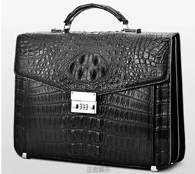 Tailand Import 100% Genuine/Real Crocodile Skin Men Briefcase Laptop Bag, Top Luxury Men Business bag Black, Free Shipping