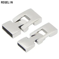 REGELIN 1 set Stainless Steel Silver Buckle Clasps End Caps DIY Flat Leather Cord Bracelets Jewelry Making Findings