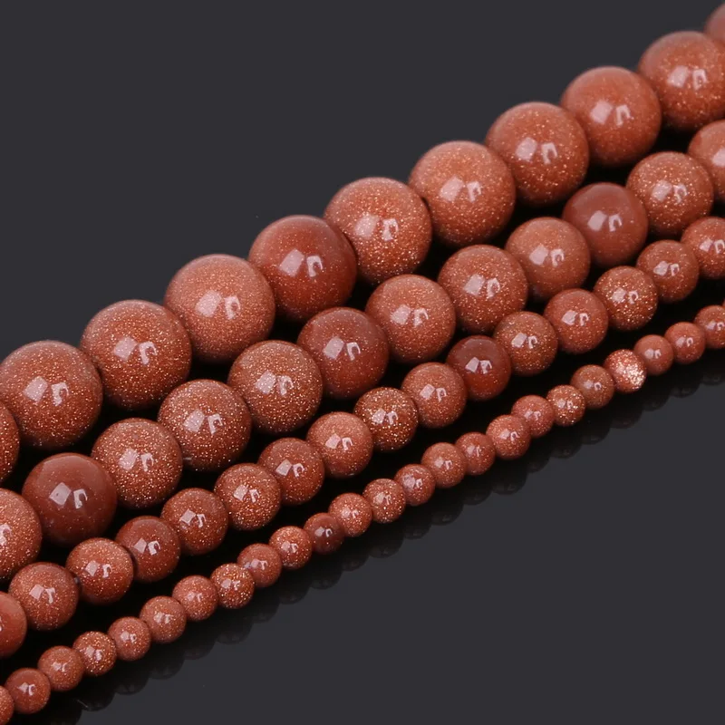 Gold Sand Natural Stone Beads Round Spacer Loose Beads 15\