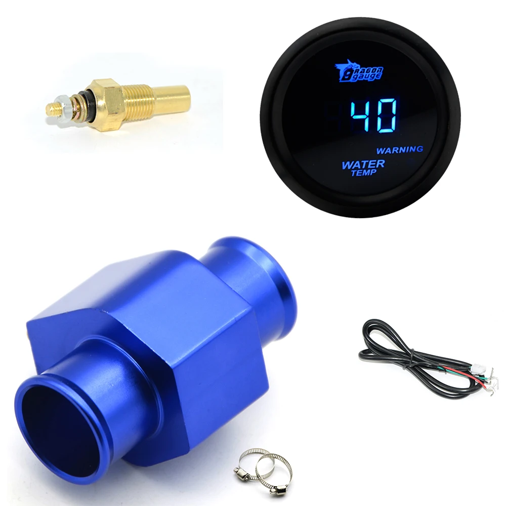 2'' 52MM Car Digital Blue Led Water Temperature 40-150℃ Gauge With Water Temp Joint Pipe Sensor Adapter 1/8NPT