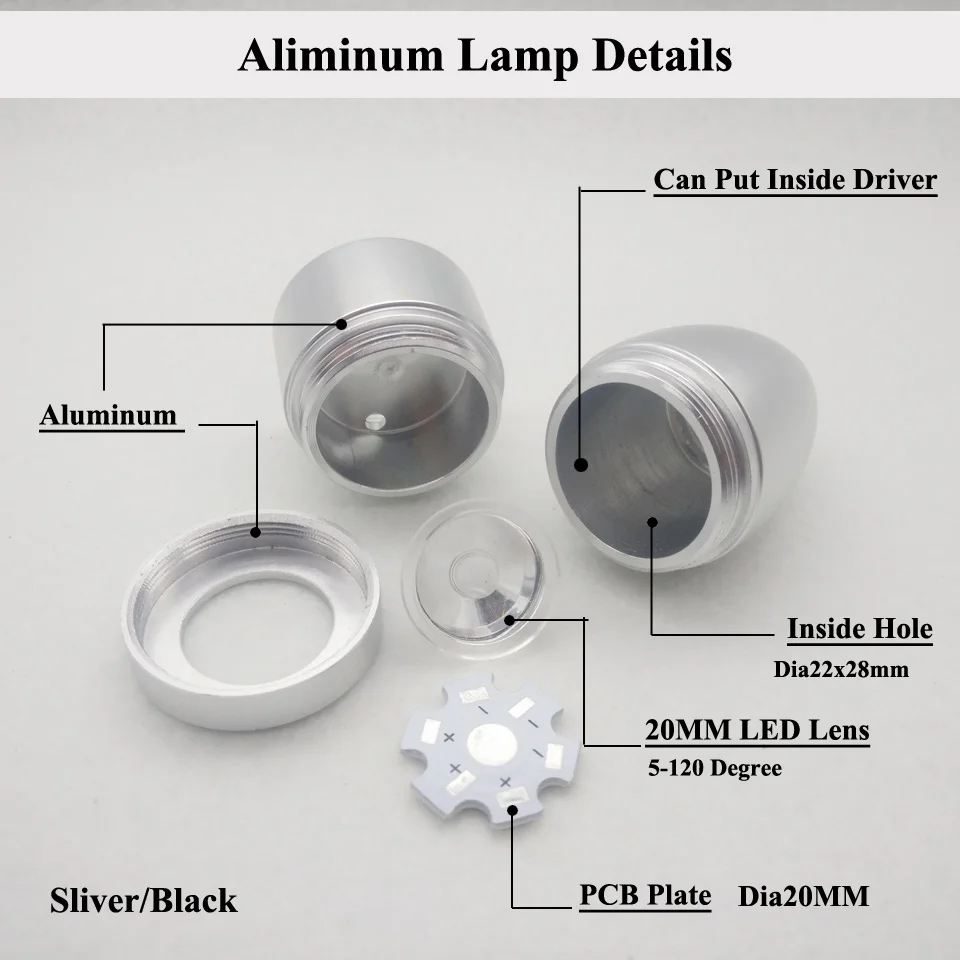 2pcs 1W 3W 5W Dia 31x65mm LED Alumimun Lamp Head lights Base Case Kits Soft Hose Spotlight/Bulb+heat sink PCB+Lens