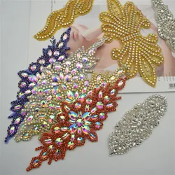 2 pcs Sew Iron On Beaded rhinestone applique trimming for wedding Bridal Dress Belt Motif