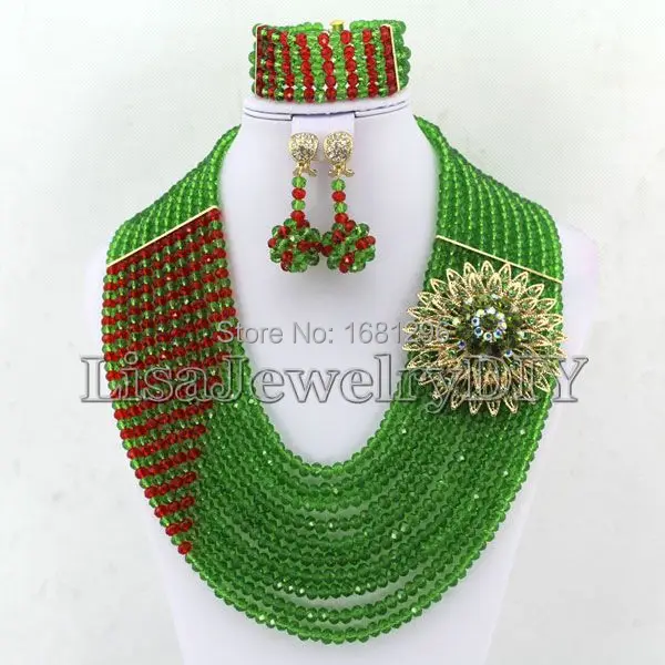 

Green African Crystal Beads Jewelry Sets African Wedding Beads Jewelry Sets Crystal Necklace Bracelet Earrings Sets HD0237