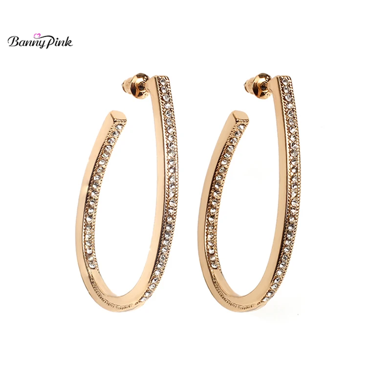 Banny Pink Gold Color Metal Geo Pendant Earrings For Women Round Circle Oval Rhinestone Dangle Earring Brief Drop Earring Bijoux