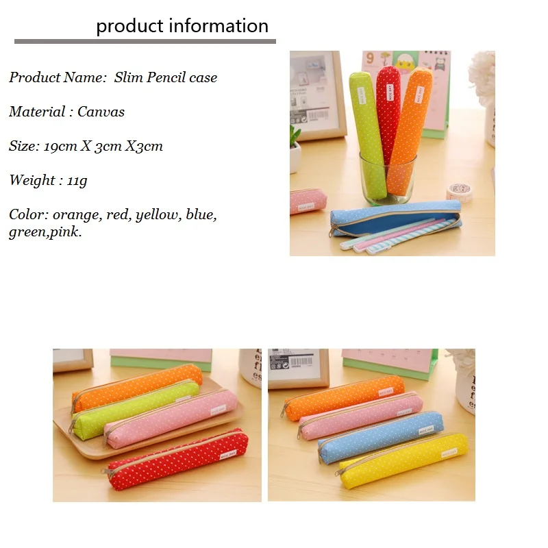 Slim Pencil Case Wave Point Pen Bag Holder Dot Candy Colorful Gift Office Stationery Supplies for School Student Kids