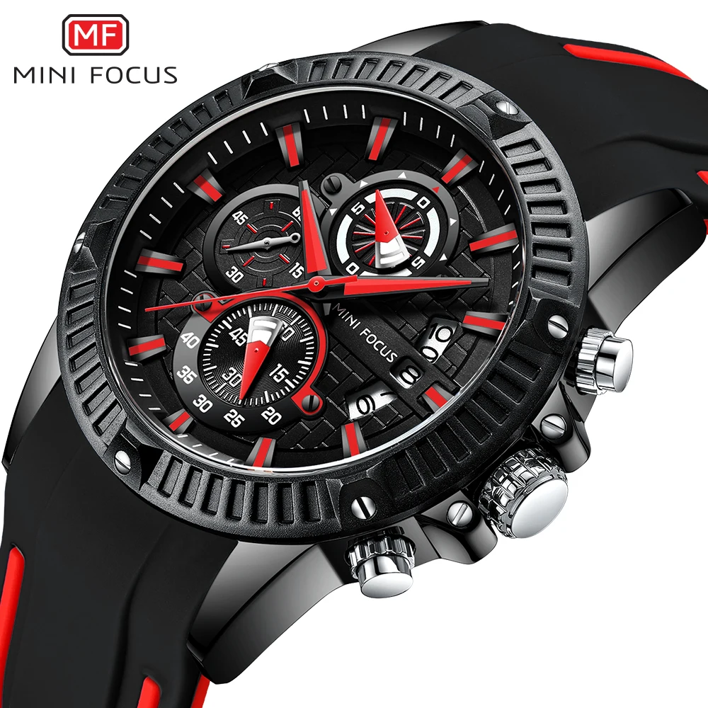 MINI FOCUS 2019 New Men's Sport Quartz Watches Silicone Band Army Chronograph Stopwatch for Man Relogios Masculilno 0244G0.4