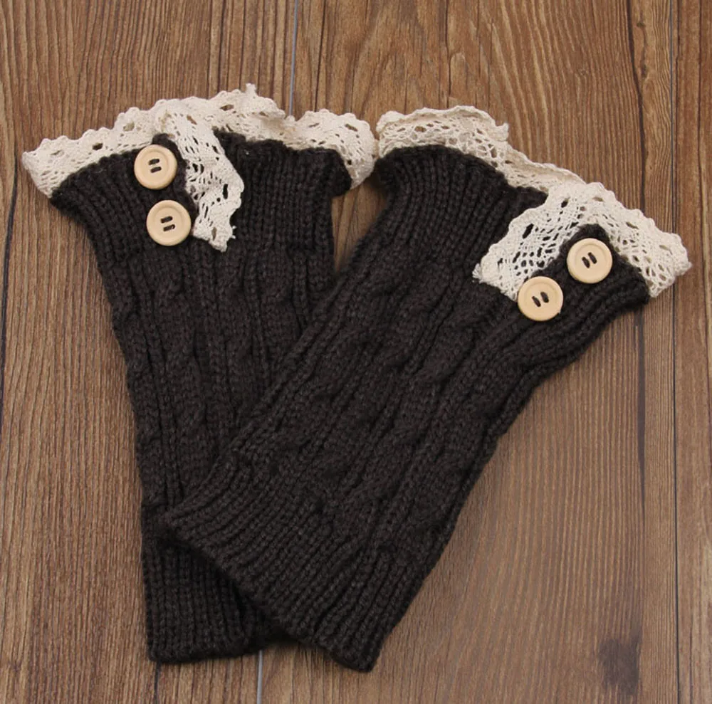 Fashion Double Button Cable Knitted Boot Cuff Short Leg Warmer  Womens Boot Socks Knitted Lace Trim Fashion Boots Accessories