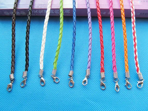 100pcs 4mm Faux Braid Leather Bracelet Cord,1.8inch Extender Chain,12x7mm Lobster Clasp,DIY Accessory Jewelry Making