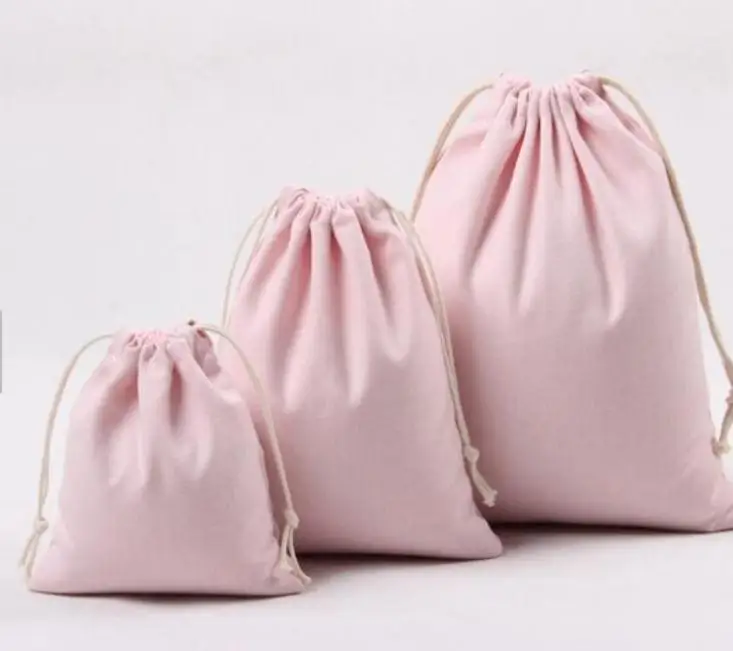 

Pink Canvas Drawstring Bags Cotton Storage Bags Laundry Favor Holder Fashion Jewelry Pouches Gift Bags SN1154