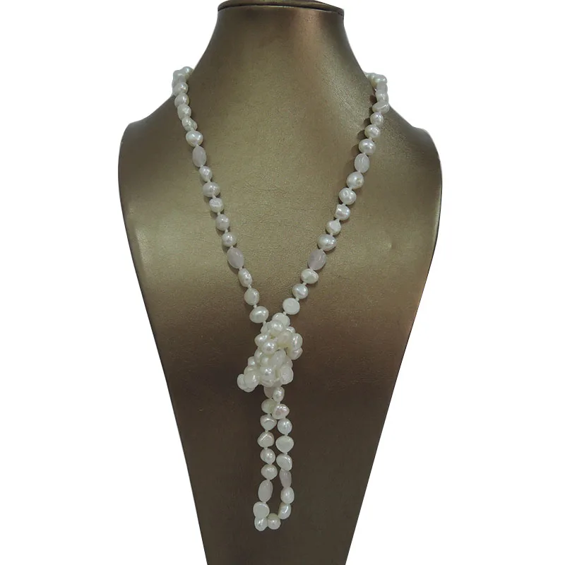 100% NATURE FRESHWATER PEARL NECKLACE and baby pink crystal beads-90 cm necklace