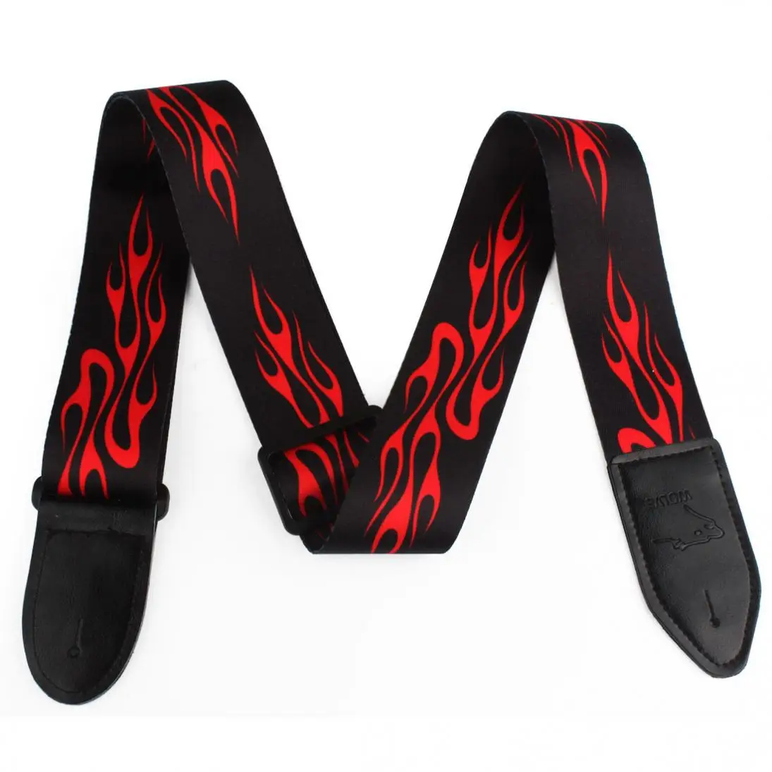 

Jacquard Strap with Leather Ends Adjustable Buckle Electric Guitar Acoustic Strap Red Flame Print