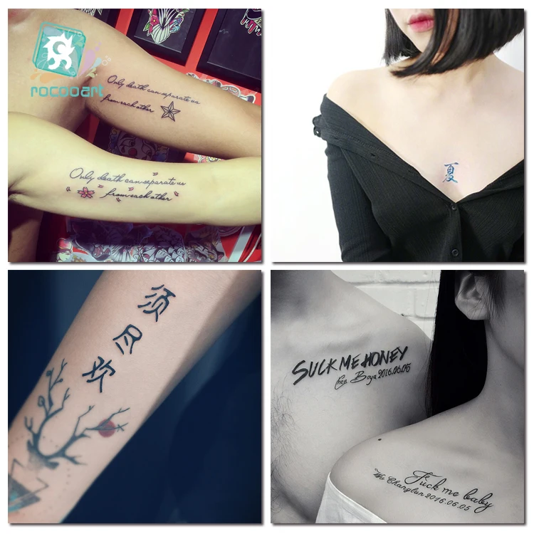 Rocooart English Words Black Tattoo Chinese Letters Fake Tattoo Arms Taty Tatouage Body Art Waterproof Temporary Tattoo Stickers image 3