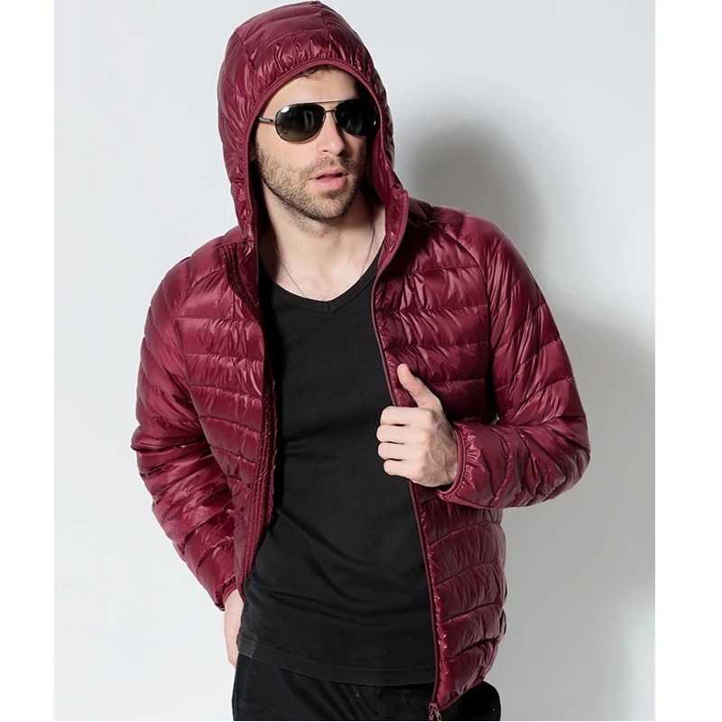 0-10℃ Men White Duck Down Jackets Portable Hooded Down Coat Ultralight Winter Coat for Men Warm Windproof Down Parkas 5XL 6XL