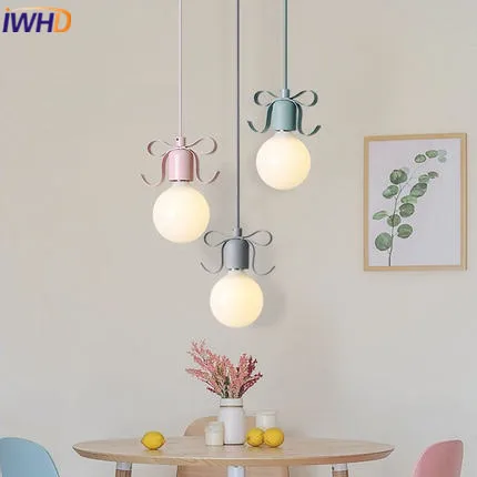 

IWHD Modern Pendant Light Lamp LED Simple Color Iron Hanging Lamp Home Lighting Fixtures Restaurant Bedroom Kitchen Hanglamp