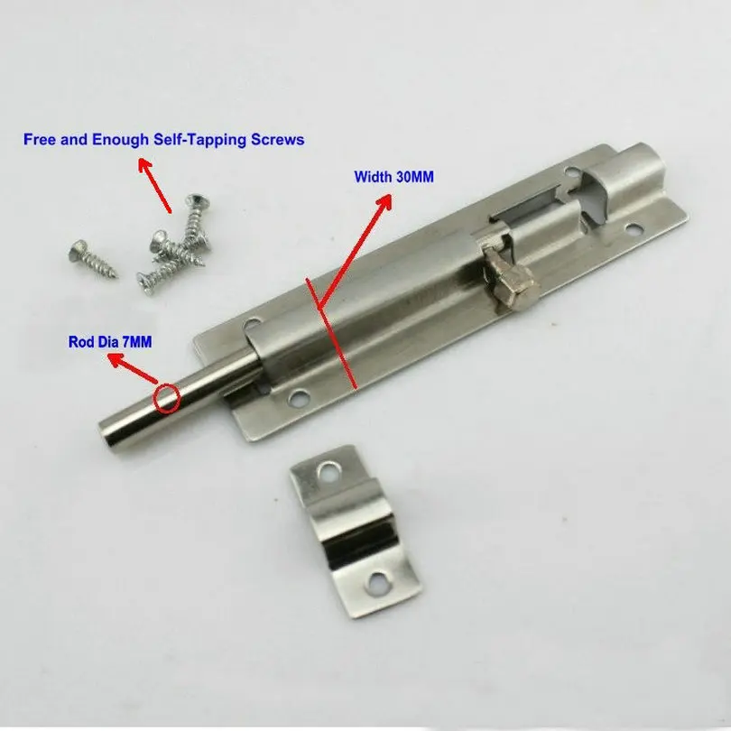 3 Polegadas = 75 MM de Comprimento (30 MM de Largura, 7 MM Rod Dia) Em Aço Inox 304 de Segurança Ferrolho da porta, Soltar o Parafuso Da porta, Trinco da porta, 10 Pçs/lote